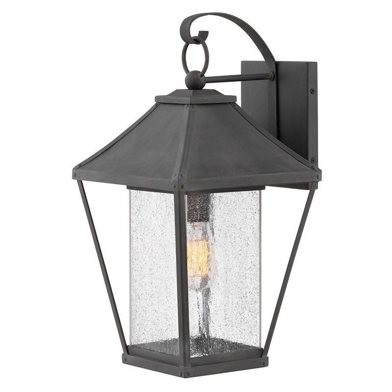 Palmer Black Aluminum Outdoor Wall Lantern with Seeded Glass