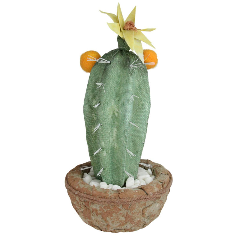 12" Blossoming Southwestern Silk Cactus in Decorative Pot
