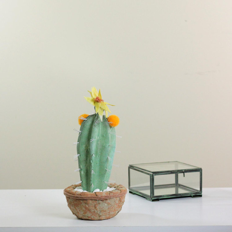 12" Blossoming Southwestern Silk Cactus in Decorative Pot