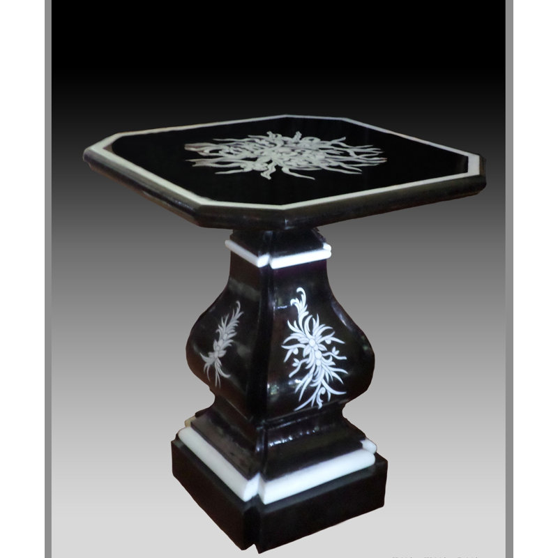 Handcrafted Square Marble and Mother of Pearl Inlay End Table