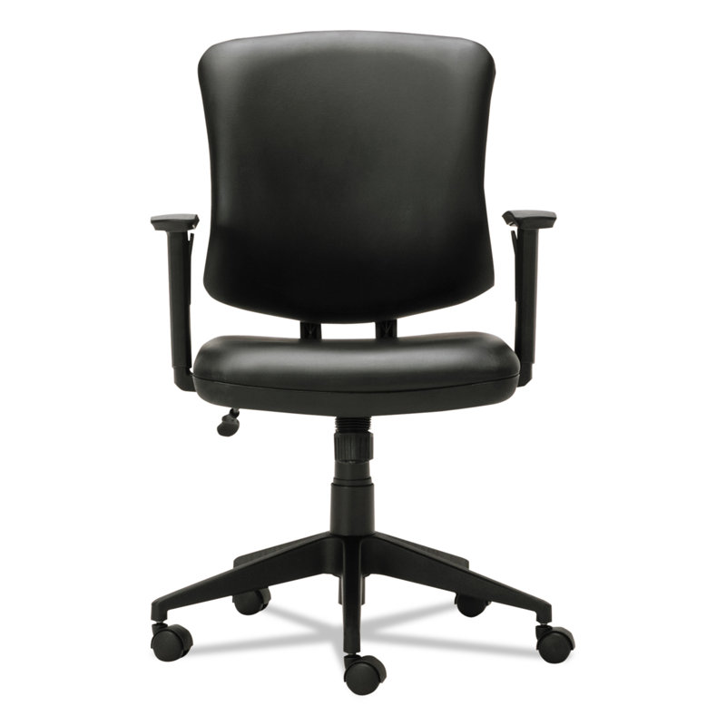 Adjustable Ergonomic Leather Task Chair with Swivel Arms, Black