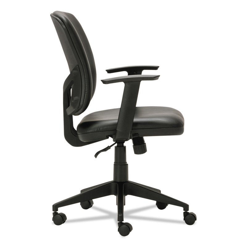 Adjustable Ergonomic Leather Task Chair with Swivel Arms, Black