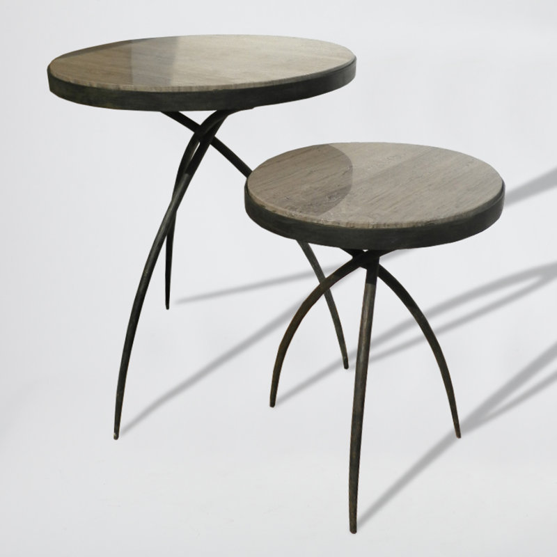 Large Round Gray Marble and Iron Accent Table