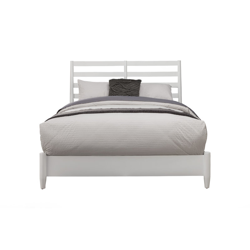 White Queen Wood Frame Bed with Slatted Headboard and Drawers