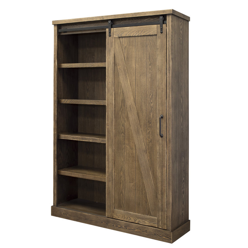 Avondale Rustic Barn Door Adjustable Brown Wood Bookcase
