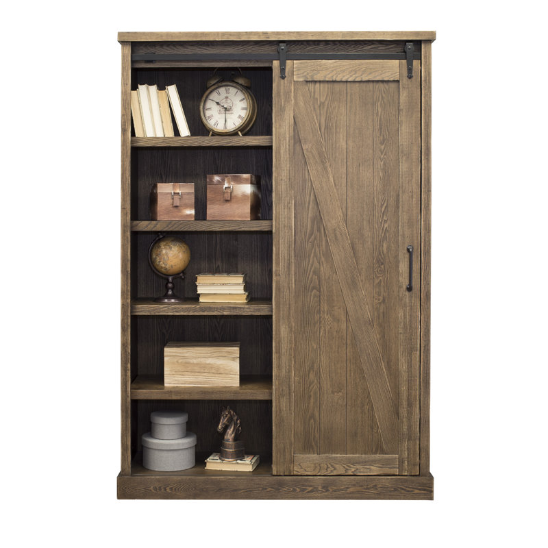 Avondale Rustic Barn Door Adjustable Brown Wood Bookcase