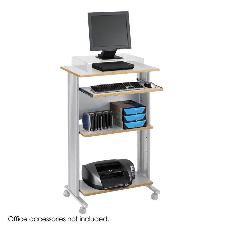 Gray Powder-Coated Steel Standing Desk with Keyboard Tray