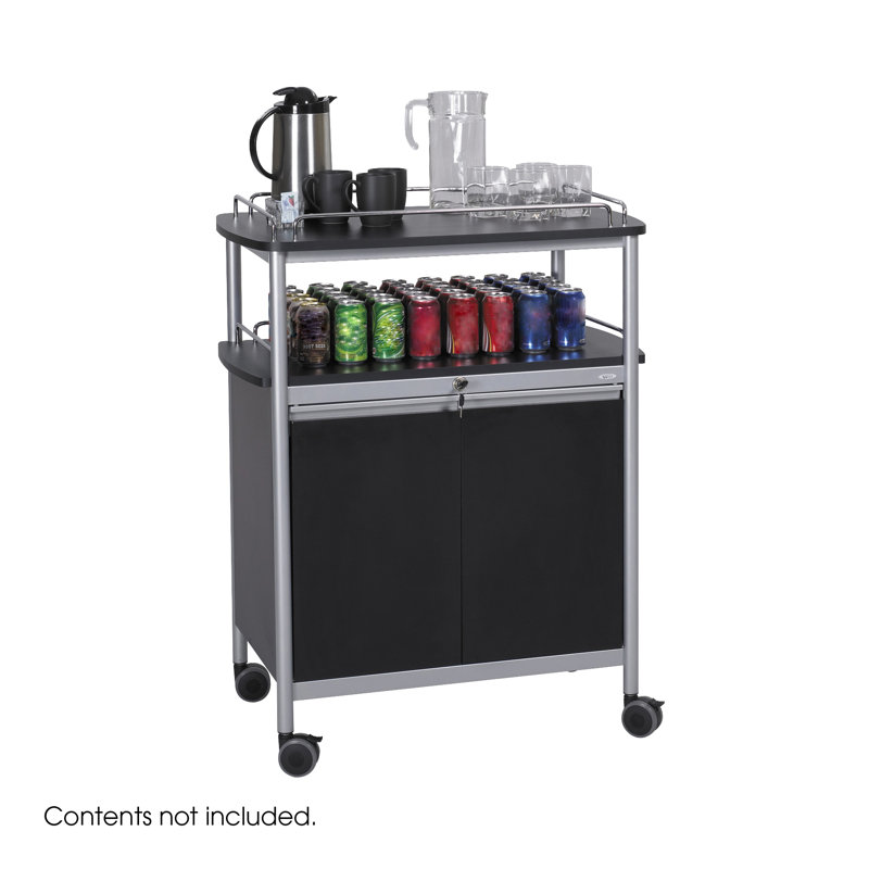 Black Melamine and Steel Beverage Cart with Storage and Wine Rack