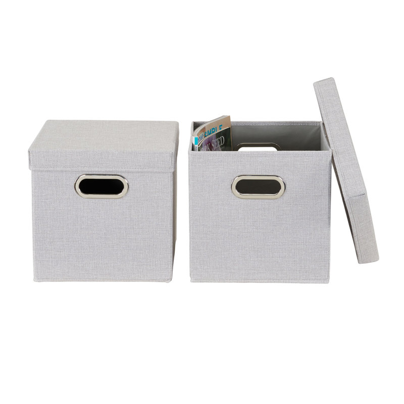 Silver Fabric Collapsible Stackable Storage Cube Set with Lids