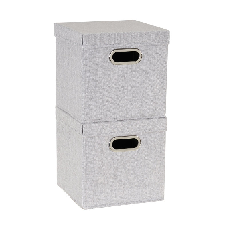 Silver Fabric Collapsible Stackable Storage Cube Set with Lids