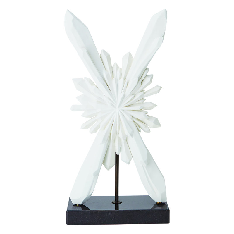 Facet Starburst Black Marble & White Resin Sculpture