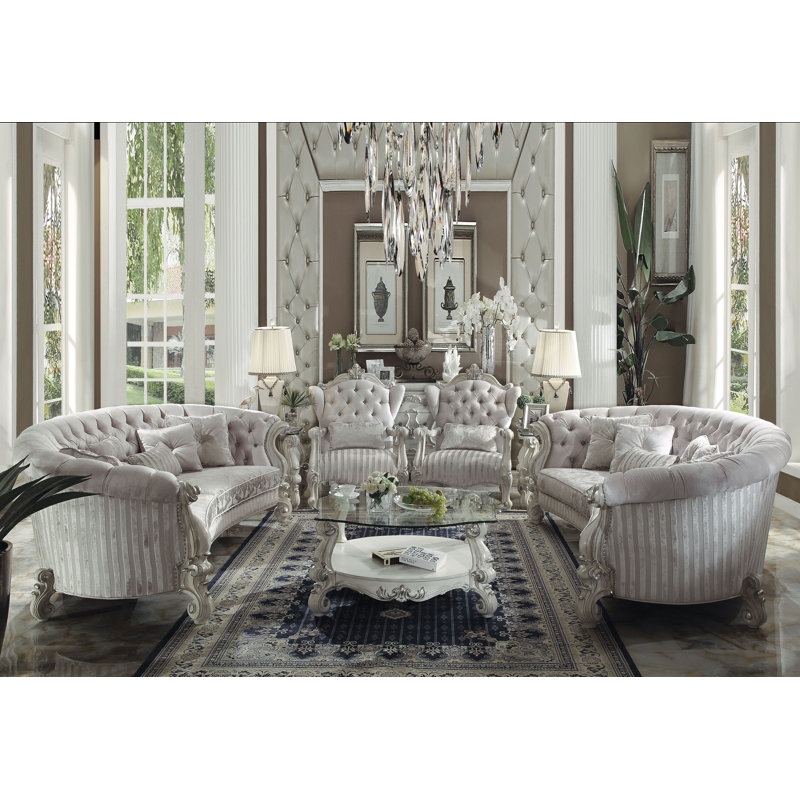 Elegant Crescent Bone White Velvet Accent Chair with Wood Accents