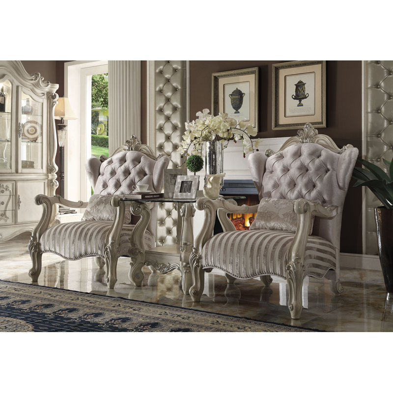 Elegant Crescent Bone White Velvet Accent Chair with Wood Accents