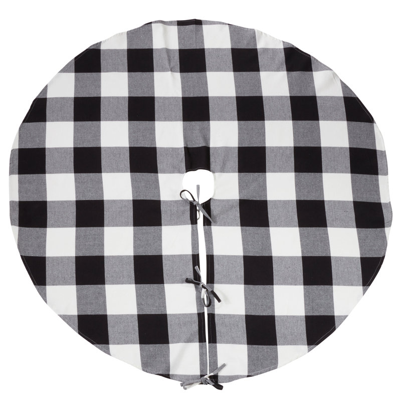 Buffalo Plaid Black and Gray Cotton Christmas Tree Skirt 72"
