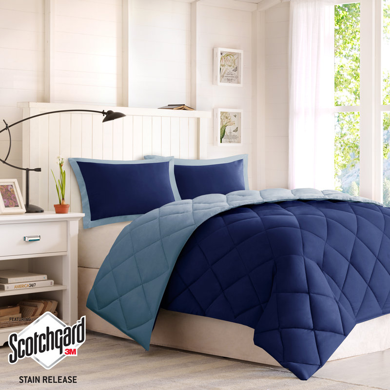 King Navy and Light Blue Reversible Down Alternative Comforter Set