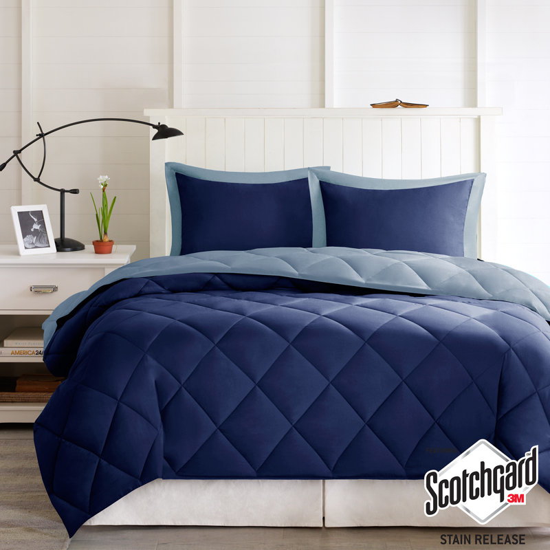 King Navy and Light Blue Reversible Down Alternative Comforter Set