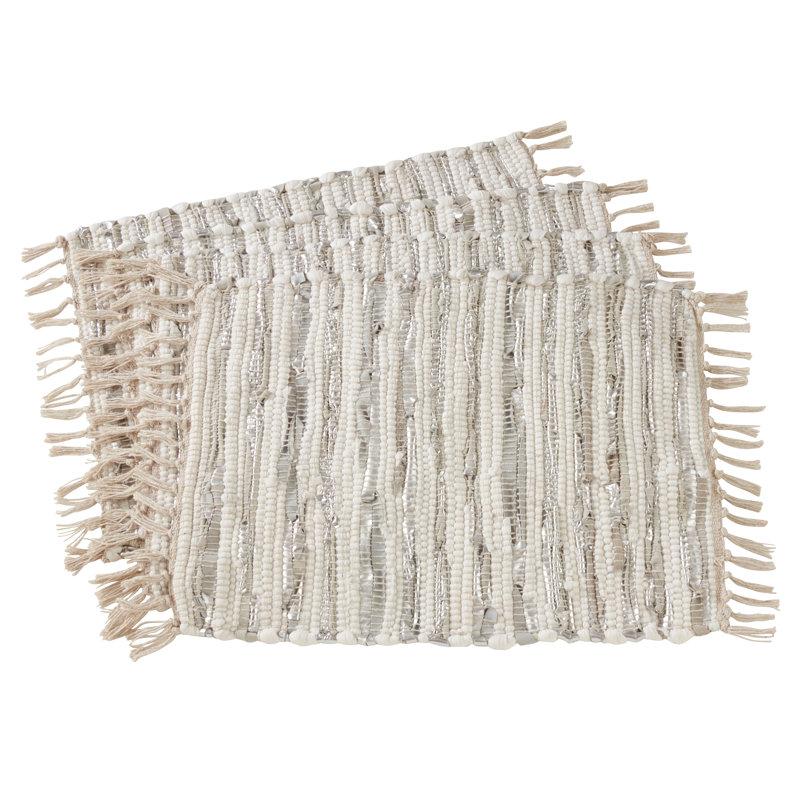 Gray and Beige Cotton Leather Chindi Placemats Set
