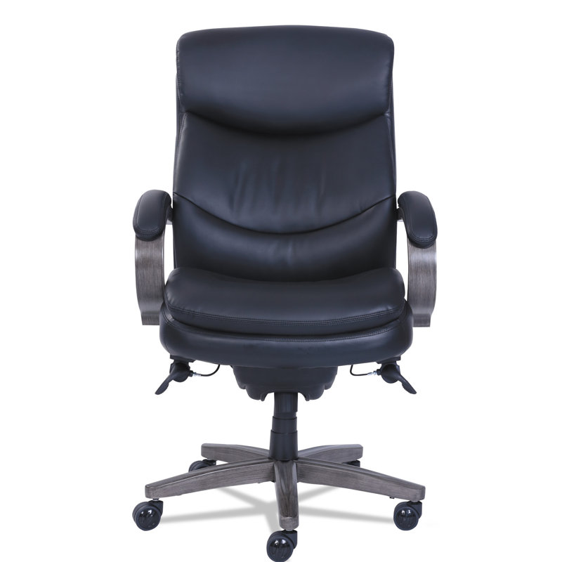 Woodbury High-Back Black Leather Executive Swivel Chair with Wood Arms