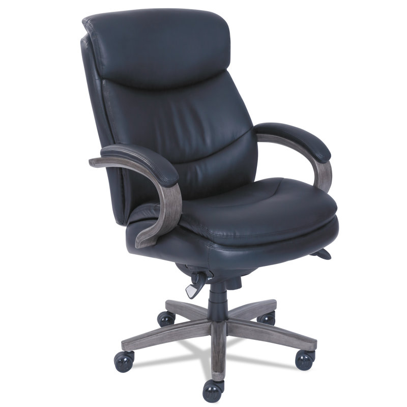 Woodbury High-Back Black Leather Executive Swivel Chair with Wood Arms