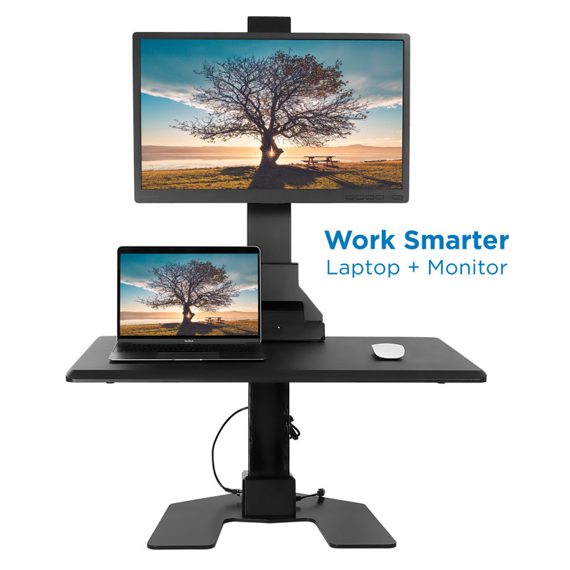 ElectraLift 28" Motorized Standing Desk Converter with Full Motion Monitor Mount