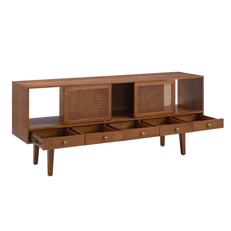 Simms 76.5" Dark Tobacco Midcentury Modern Media Console with Cane Doors