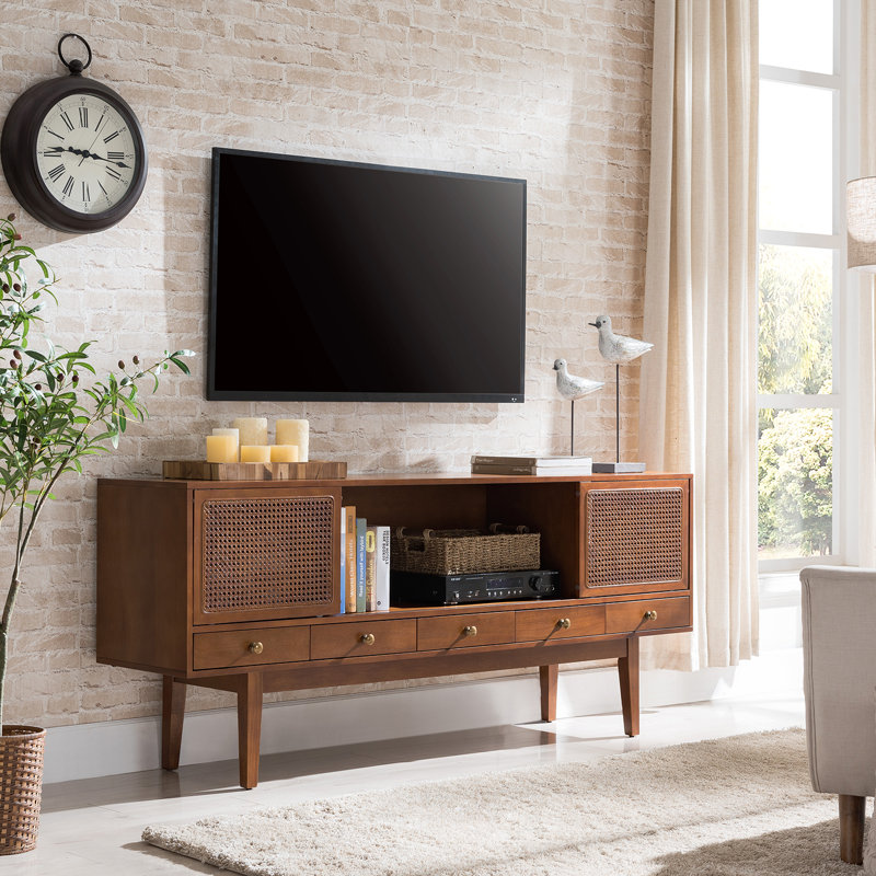 Simms 76.5" Dark Tobacco Midcentury Modern Media Console with Cane Doors