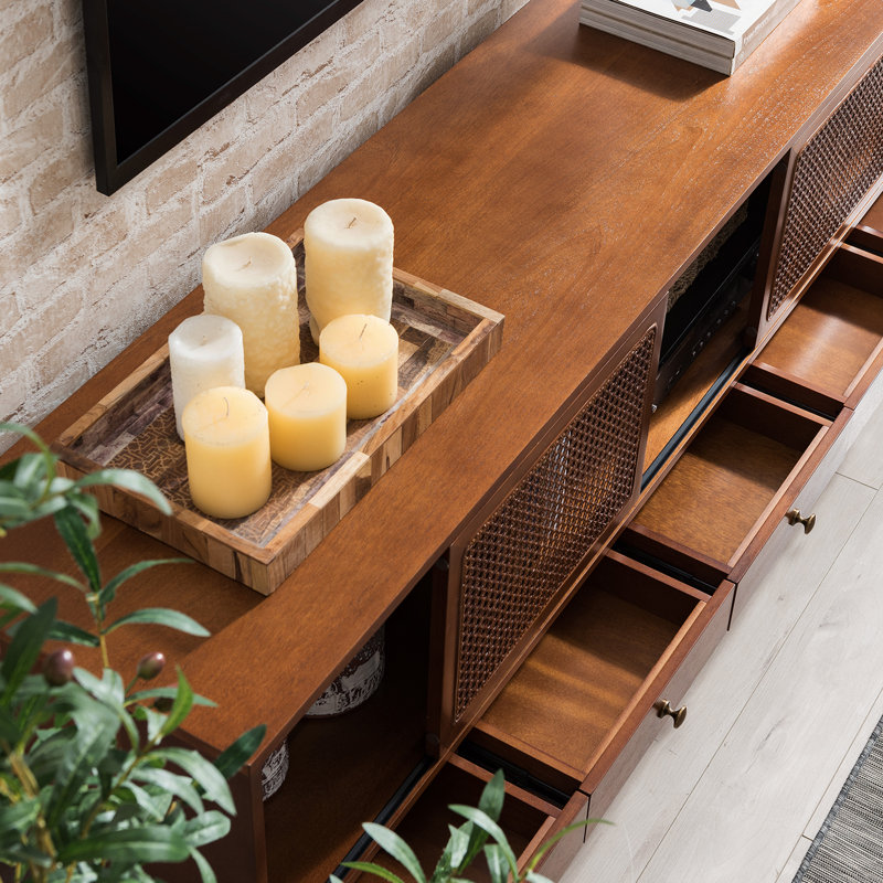 Simms 76.5" Dark Tobacco Midcentury Modern Media Console with Cane Doors