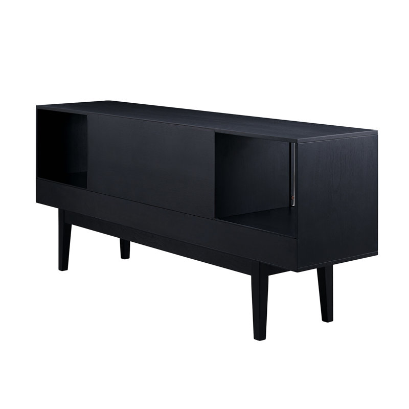 Simms 76.5'' Black Midcentury Modern Media Console with Cane Doors