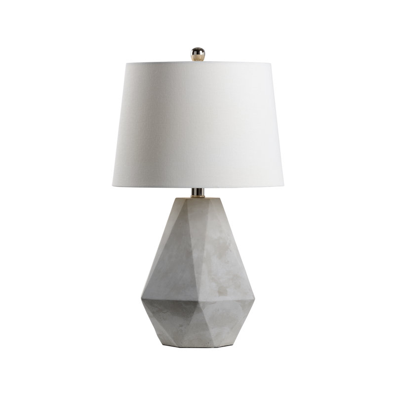 Gray Concrete Table Lamp with Off-White Linen Shade
