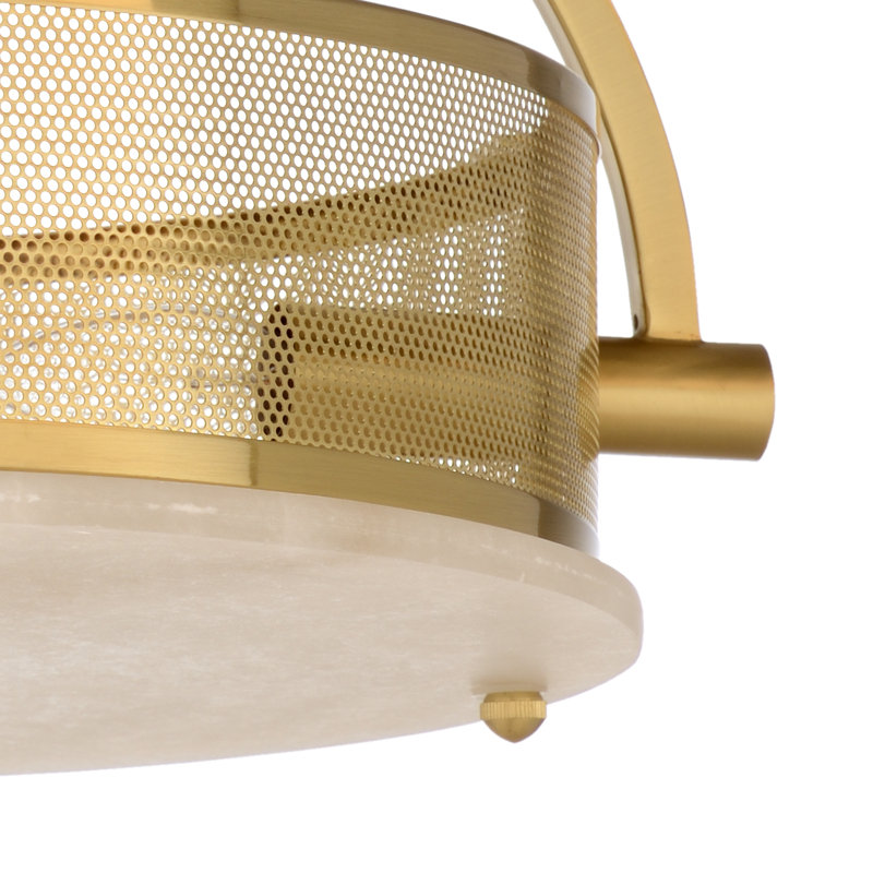Antique Brass Alabaster 3-Light Drum Semi Flush Mount