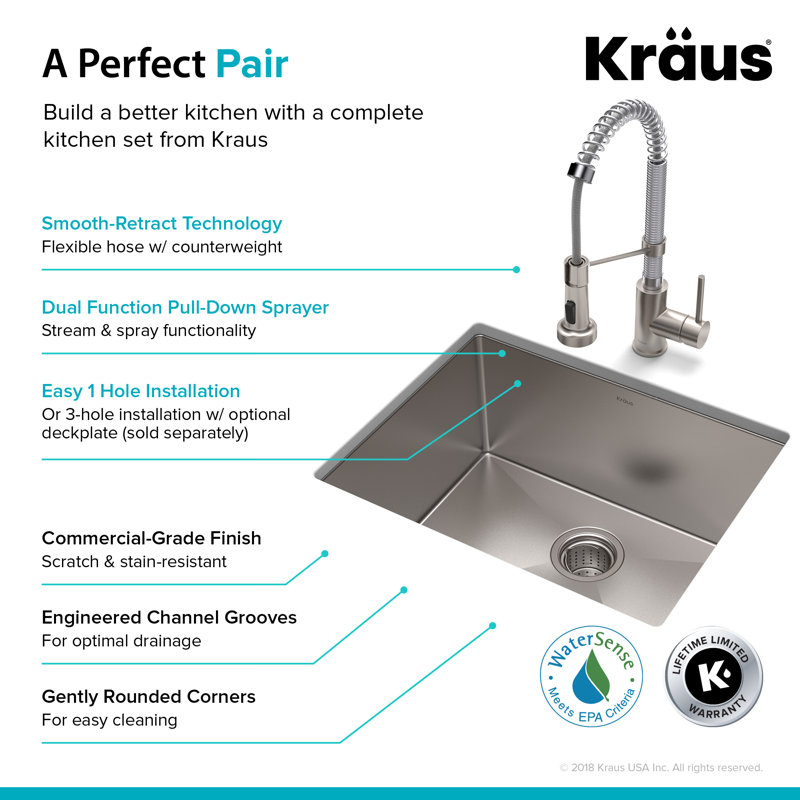 23" Matte Black Stainless Steel Undermount Kitchen Sink with Faucet