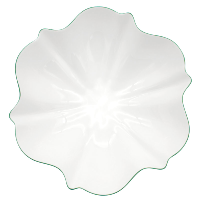 Amelie White and Green Ceramic Salad Serving Bowl