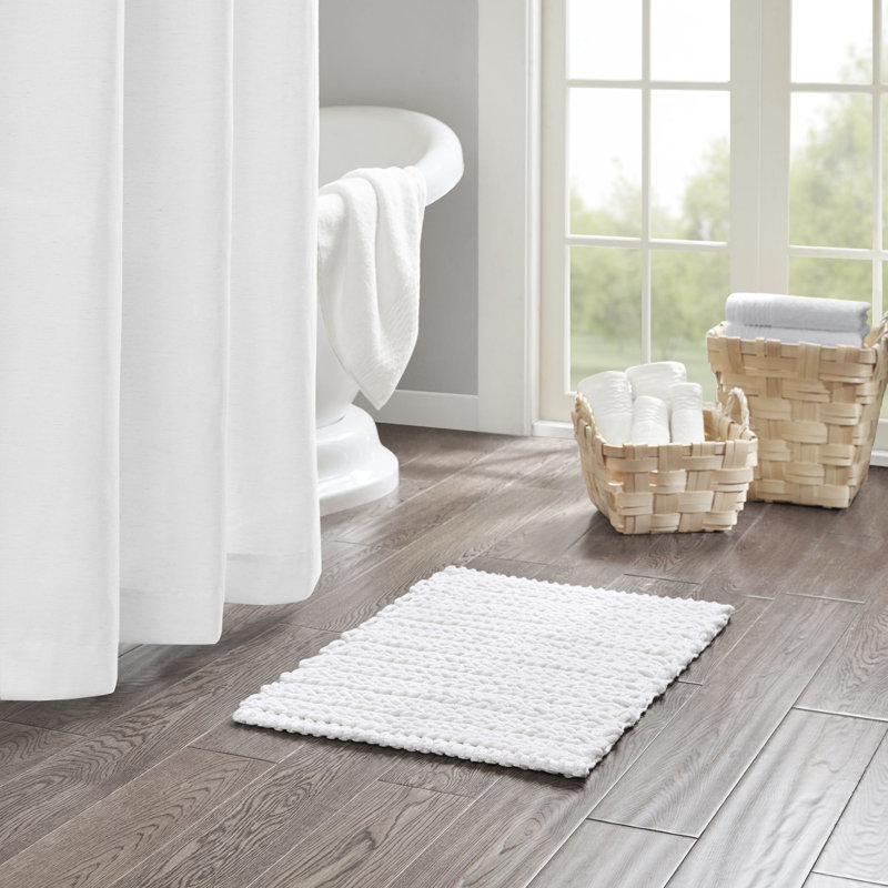 White Cotton Chenille Ribbed Non-Slip Bath Rug