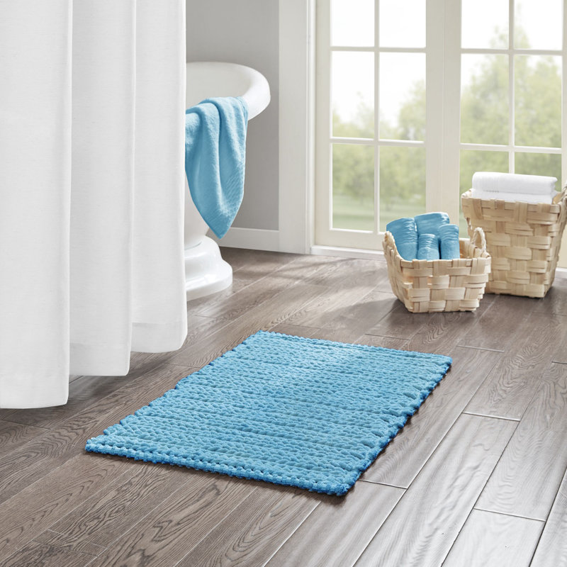 Charcoal Cotton Chenille Chain Stitch Bath Rug 20x30