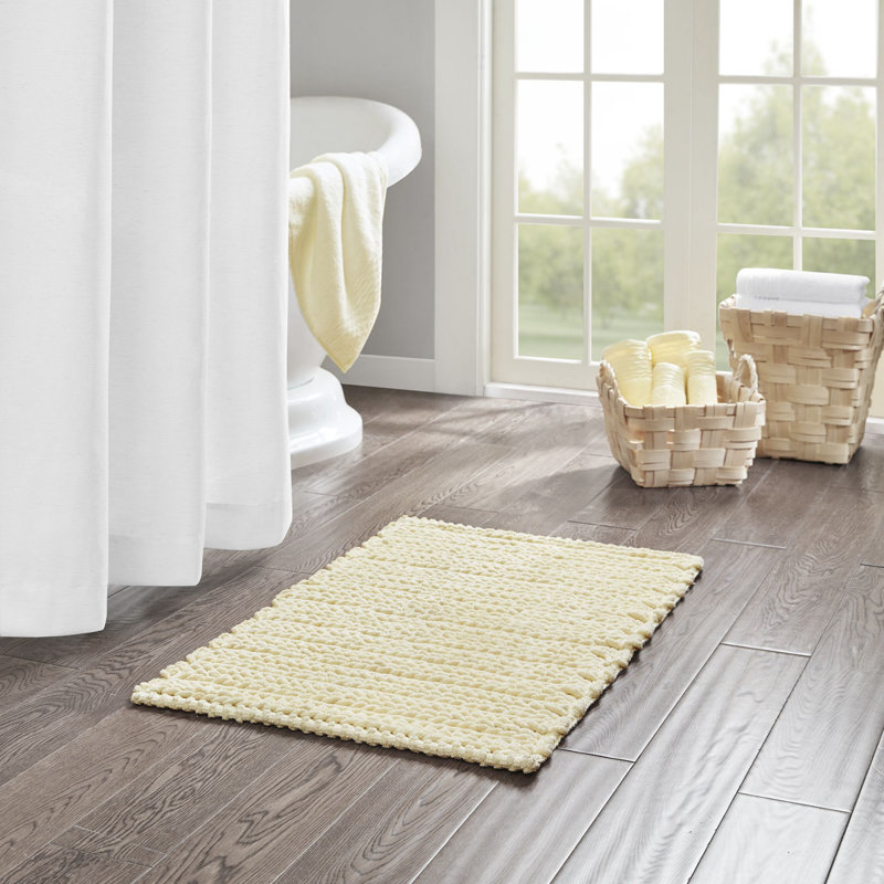 Charcoal Cotton Chenille Chain Stitch Bath Rug 20x30