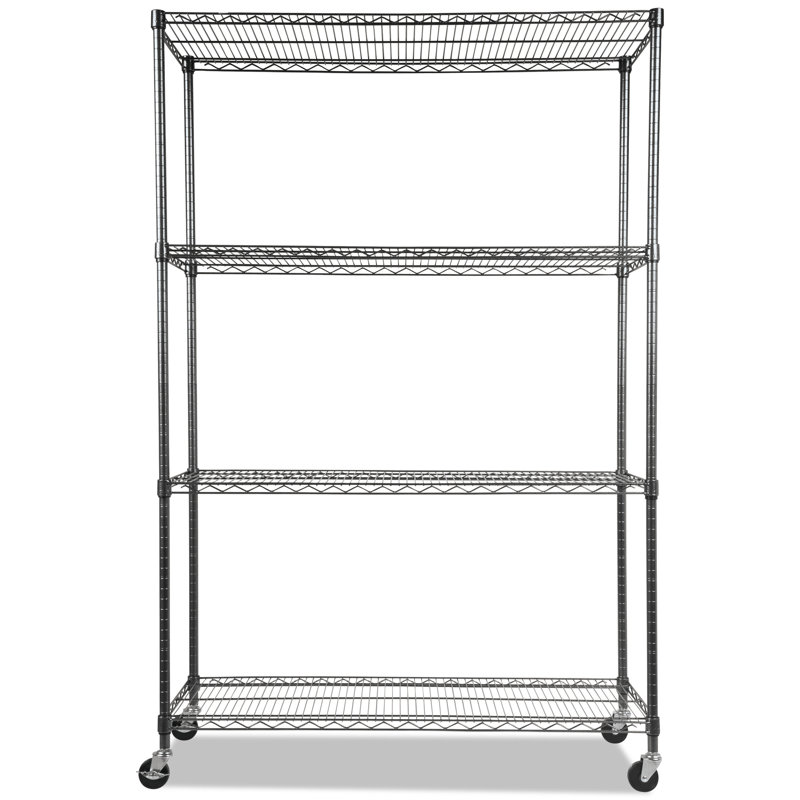 72" Anthracite Black Steel Mobile Shelf Rack with 4 Shelves