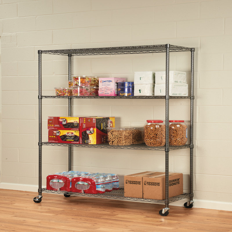 72" Anthracite Black Steel Mobile Shelf Rack with 4 Shelves