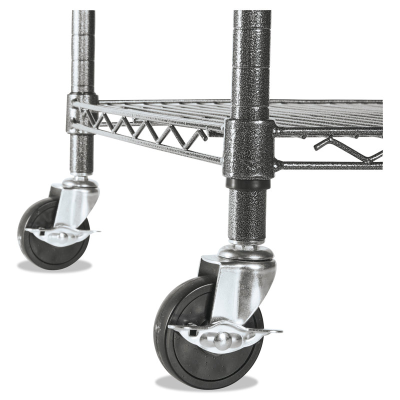 72" Anthracite Black Steel Mobile Shelf Rack with 4 Shelves