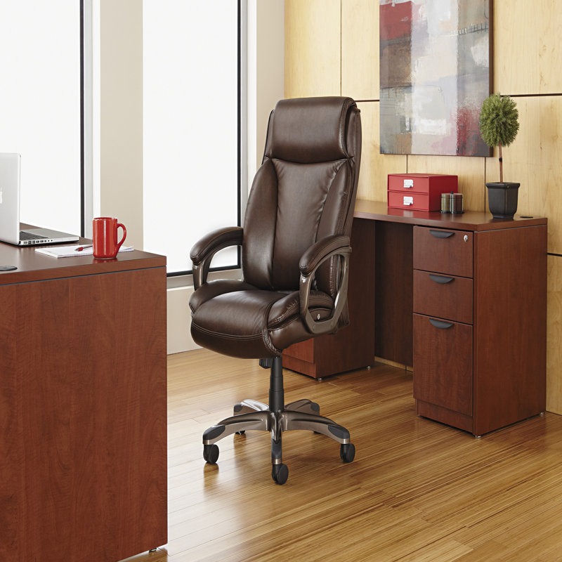 Brown High-Back Leather Executive Swivel Chair with Adjustable Arms
