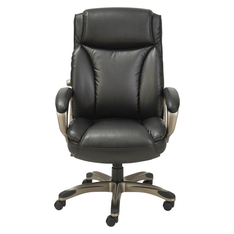 Brown High-Back Leather Executive Swivel Chair with Adjustable Arms