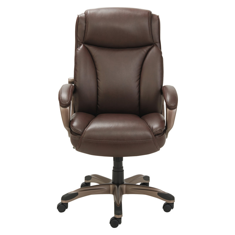 Alera High-Back Swivel Executive Chair with Adjustable Arms in Brown Leather