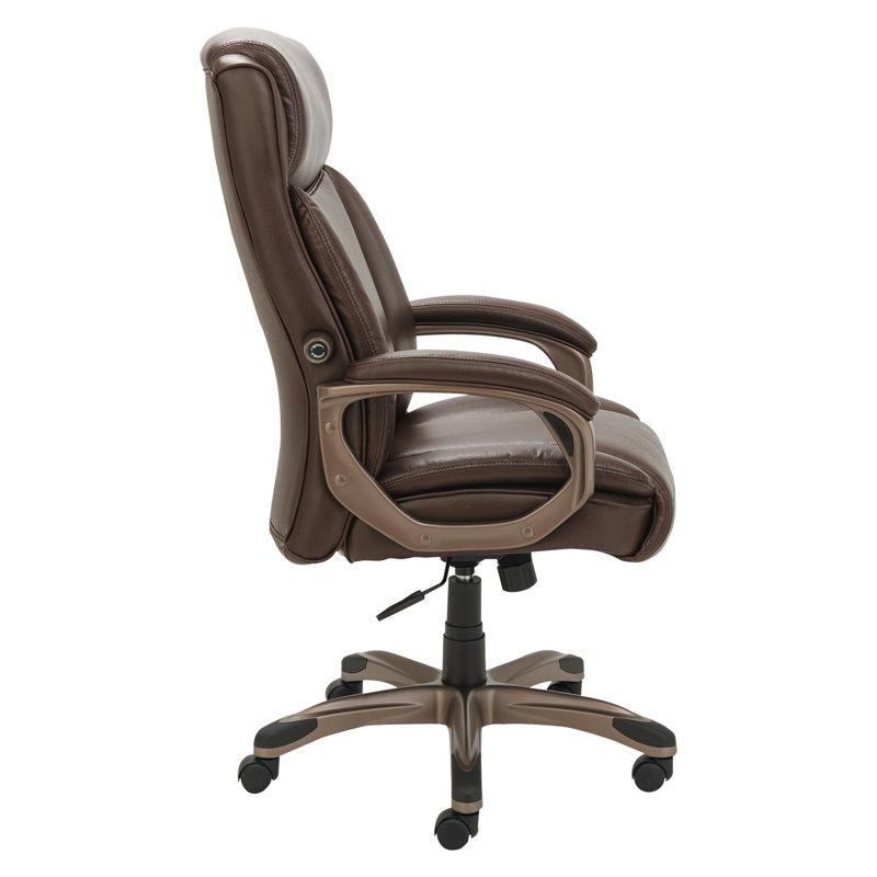 Alera High-Back Swivel Executive Chair with Adjustable Arms in Brown Leather