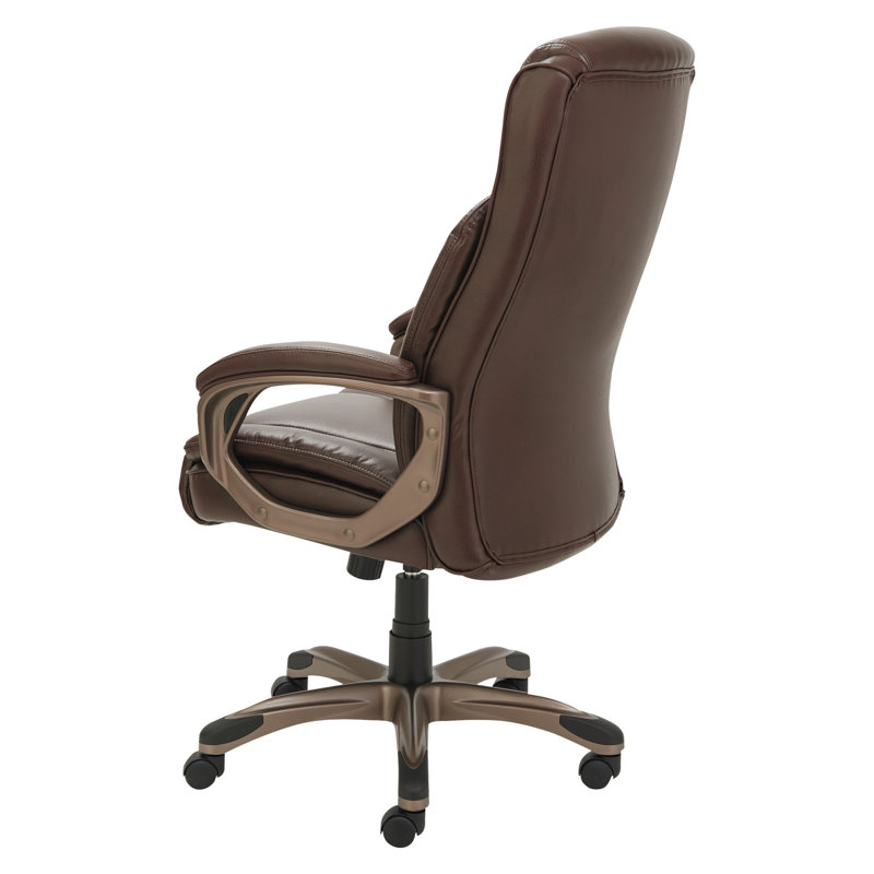 Alera High-Back Swivel Executive Chair with Adjustable Arms in Brown Leather