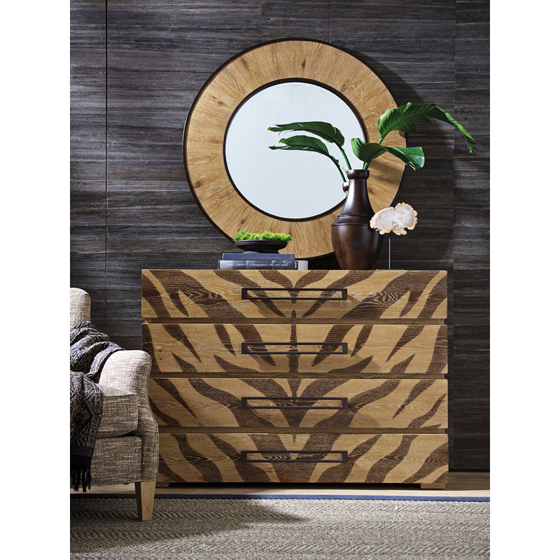 Los Altos 42" Transitional Round Oak Wood Mirror with Aged Bronze Finish