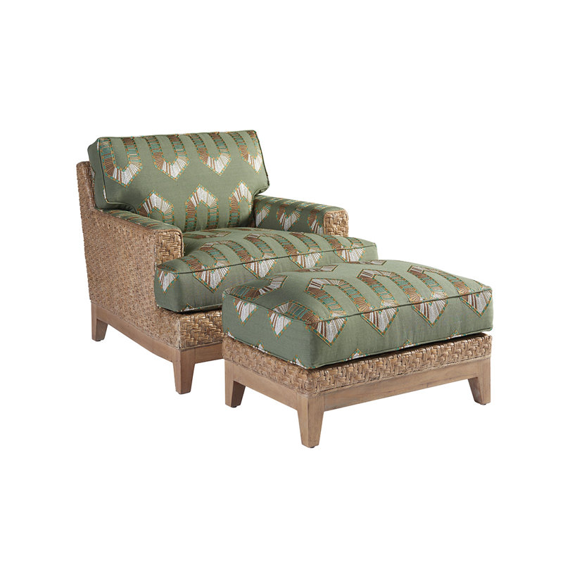 Transitional Knotty Oak Wire-Brushed Green Ottoman