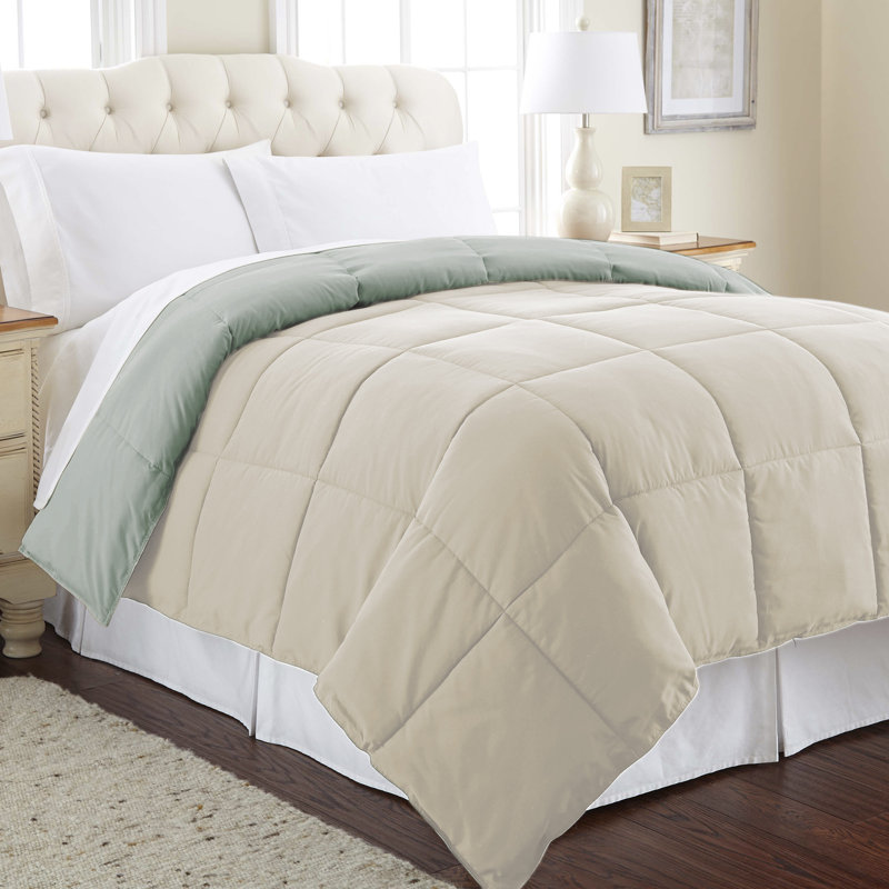 Twin Dusty Sage and Almond Reversible Microfiber Comforter Set