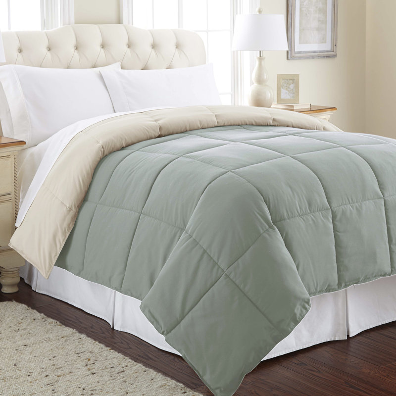 Twin Dusty Sage and Almond Reversible Microfiber Comforter Set