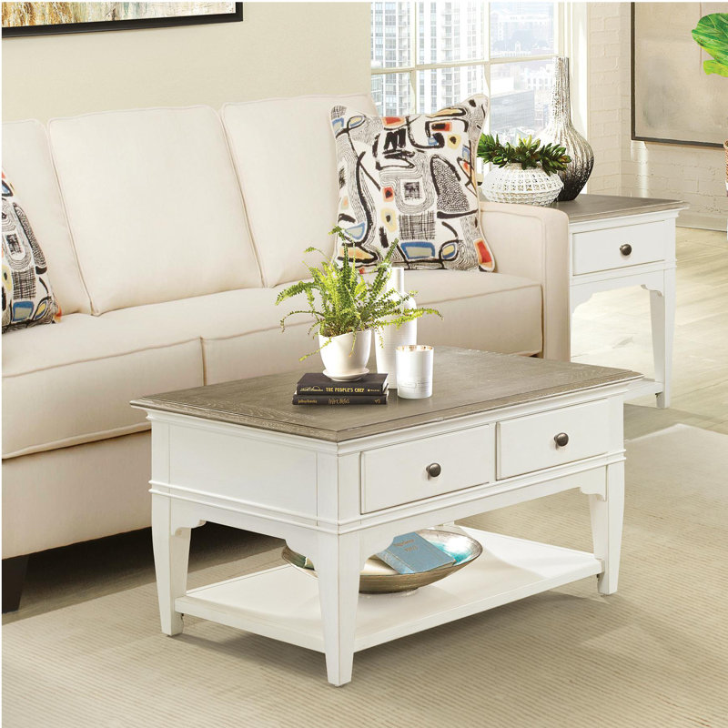Myra Multi-Color Hardwood Solid Small Coffee Table with Storage