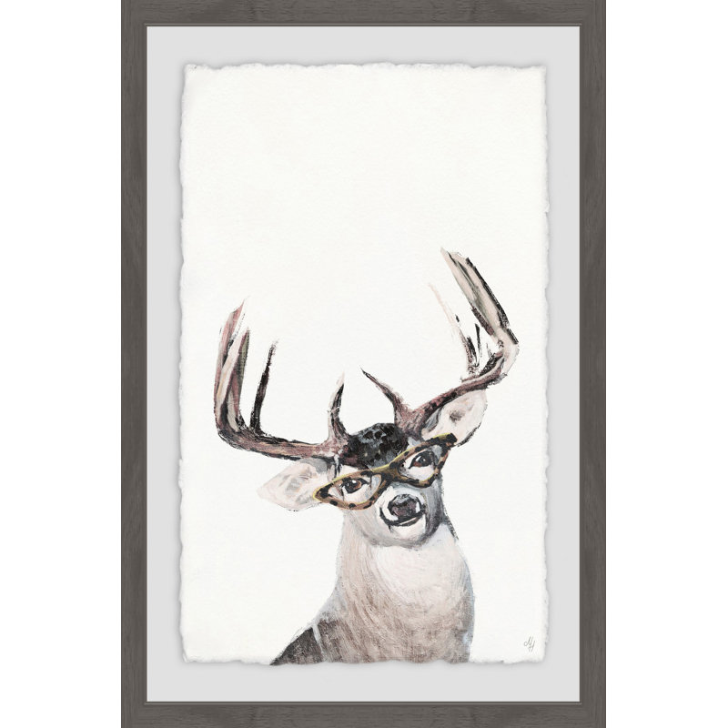Nerdy Deer Framed Canvas Print in Gray Frame