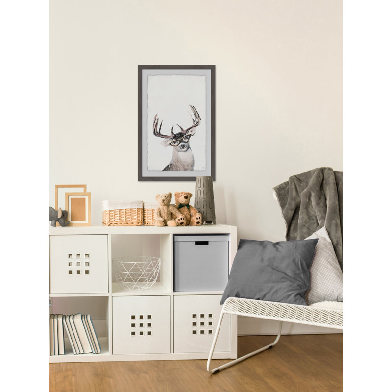 Nerdy Deer Framed Canvas Print in Gray Frame